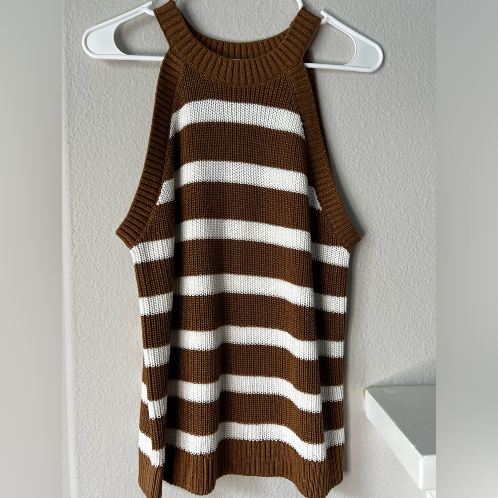 Old Navy Off-the-Shoulder Brown and White Sweater